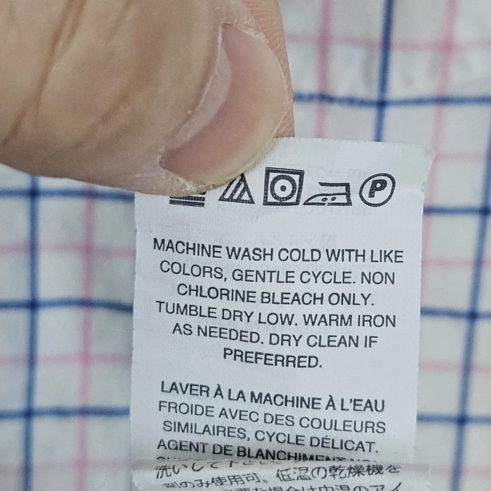 J Crew‎ Men's White Windowpane Size M Secret Wash Shirting Preppy Spring SPOTS
